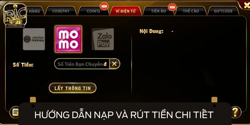 Hướng dẫn nạp và rút tiền chi tiết tại nhà cái RICWIN