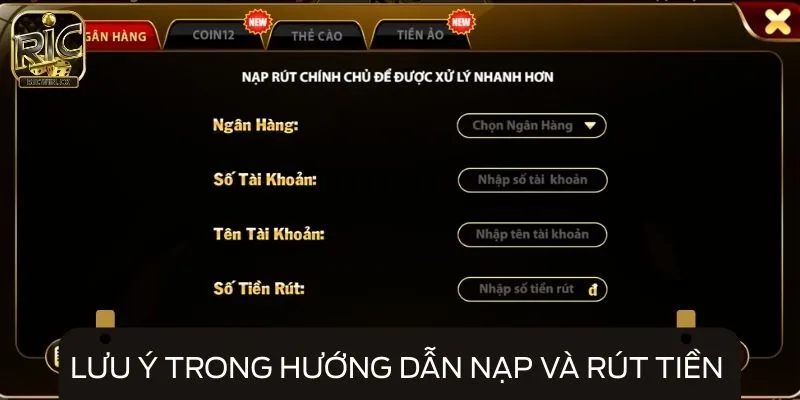 Lưu ý trong hướng dẫn nạp và rút tiền cho hội viên